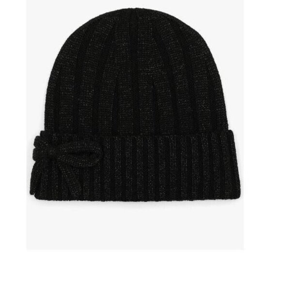KATE SPADE metallic bow cuffed women's beanie winter hat + glove set -BLACK-2 PC - Picture 5 of 7